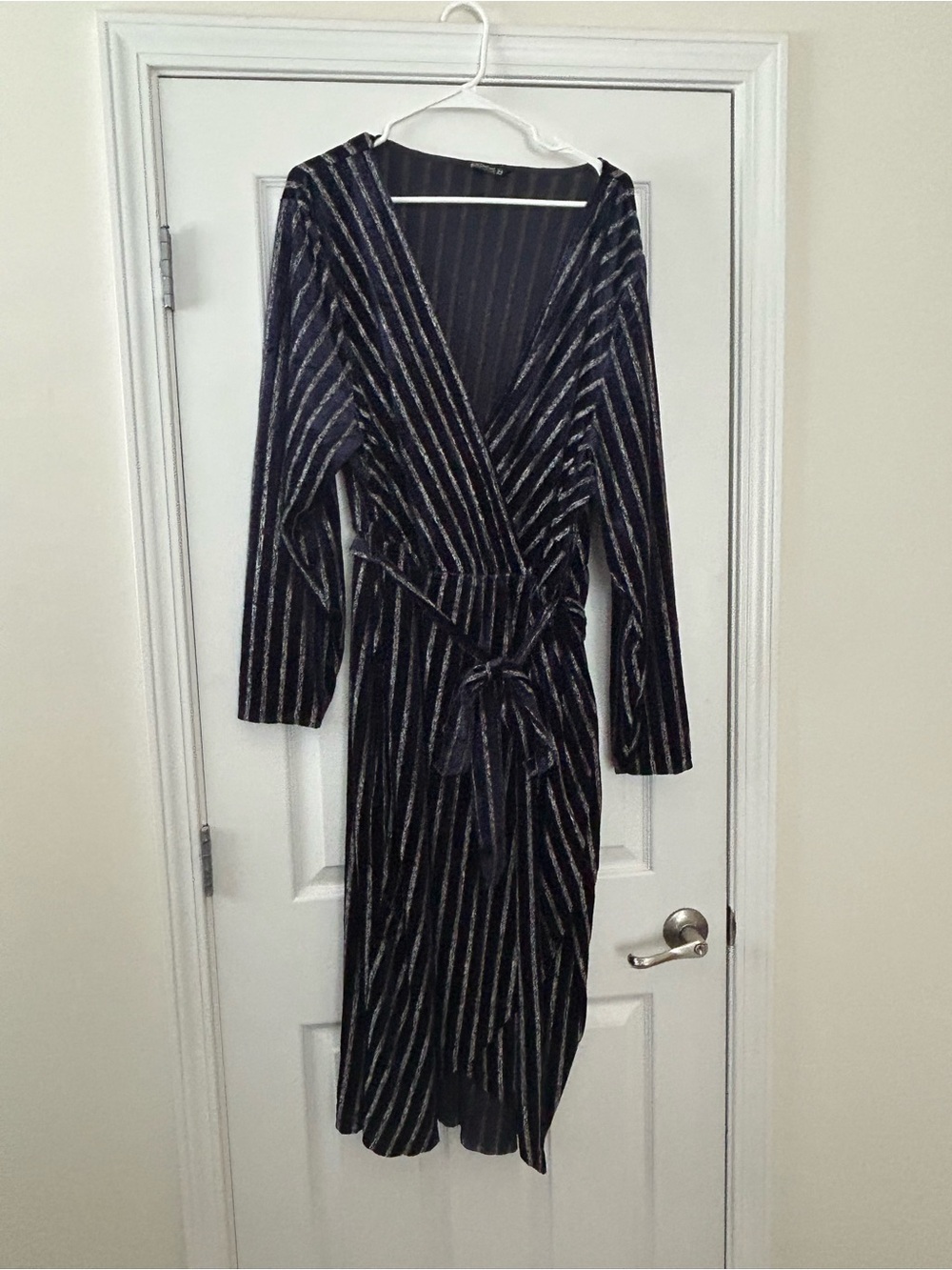 BloomChic Black Dress with Silver Stripes Wrap